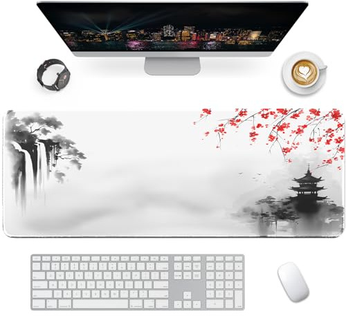 Giecy Tappetino mouse XXL gaming,Mousepad 800 x 300mm, tappetino scrivania grande dimensioni con base in gomma antiscivolo per tastiera, PC(Cascata Zen)