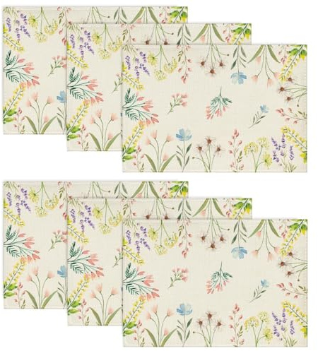 Artoid Mode Blumen Pflanzen Löwenzahn Frühling 6er Set Platzsets, Sommer Küche Tisch Dekoration Drinnen Urlaub Party Dekor 30x45cm