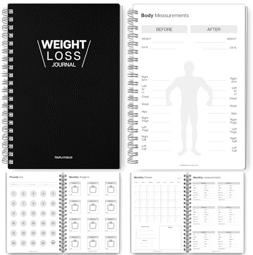 Journal de perte de poids de 12 semaines pour homme – Comprend un suivi des kilos perdus et des mesures du corps, un planificateur de fitness, des sections objectifs et réflexions | A5 Mono