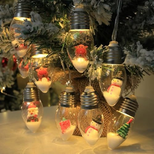 Weihnachts-Vintage-Dekor-Lichterkette - LED-Glühbirnen-Lichterkette, 1.5M 10 LED Glühbirnen Lichterkette, Schneemann LED Lichterkette Außen, Lichterketten für Weihnachten, Party Dekor (Mix)