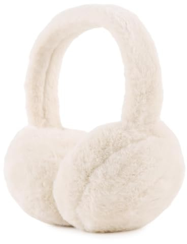 PESAAT Fluffy Ear Muff for Women Plush Foldable Earmuffs Kids Winter Earmuffs Girls Boys Cold Weather Ear Warmer (Beige)