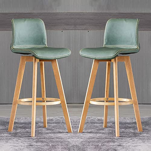 Moderner Barhocker aus Kunstleder, 2er-Set, verstellbare Drehhocker mit Holzbeinen, für Kücheninsel und Frühstücksbar, Grün, 61 cm