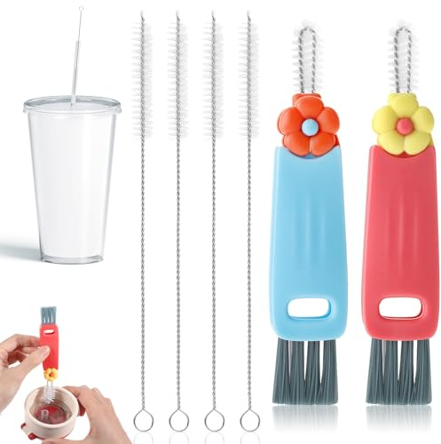 Nogeqi 6 PCS Cup Brush Cleaner and Straw Cleaner Brush Set, 9 Inch Water Bottle Straw Cleaner Brush, 3 in 1 Cup Lid Cleaning Brush, Multifunctional Bottle and Straw Brush Cleaning Set