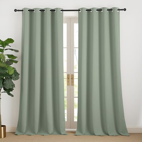 NICETOWN Verdunkelungsvorhang mit Ösen Vorhänge Salbeigrün Thermovorhang | H240 x B140 cm, 2er Set, Blackout Curtains for Bedroom, Thermovorhänge gegen Hitze, Moderne Gardinen für Wohnzimmer