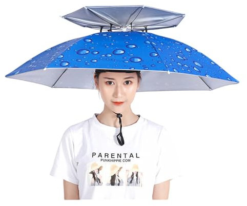 Vllentin Chapeau Parapluie,Chapeau Parapluie Double Couche,Chapeau de Parapluie de Pêche,Mains Libres Tête Parapluie,Parapluie Parasols Chapeau,Portable,pour Pêche,Jardinage,Photographie,Camping
