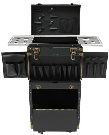 Portable Rolling Makeup Stylist Makeup Train Hair Salon Case Clipper Trimmer Box,Hairdressing Toolbox Without Combination Lock - Black 38 * 25 * 82cm