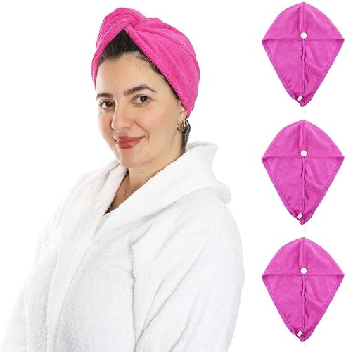 Paquete de 3 toallas de microfibra moradas para el cabello, 65 x 25 cm, turbantes suaves y antiencrespamiento, toallas superabsorbentes y de secado rápido para cabello húmedo, largo, grueso o rizado,