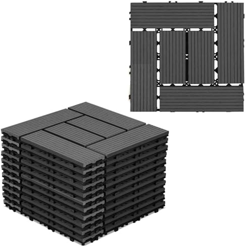 Gimisgu WPC terrassplattor, 30 x 30 cm WPC-plattor 33 set för 3 m² balkongplattor klickplattor med klicksystem, golvbeläggning för balkong terrass, väderbeständig med dränering, antracit