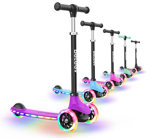 BELEEV A6 Trottinette Enfants 3 Ans, Trotinette à 3 Roues LED Roues Lumineuses et Deck, 4 Réglables en Hauteur, Plateau Antidérapant Scooter pour Filles Garçons 3-8 Ans, Tricycle Scooter for Kids