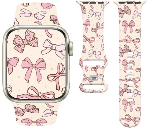 Vozehui Bow Sports Strap Compatible with Apple Watch Strap 38mm 40mm 41mm 42mm 46mm 45mm 44mm 49mm, Silicone Sports Bowknot Band for Women iWatch Series 11 10 9 8 7 6 5 4 3 2 1 SE Ultra/Ultra 2
