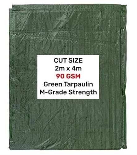 AP Supplies Green Tarpaulin 90gsm Waterproof Cover Sheet 2m x 4m | M-Grade Polyethylene Ground Sheet with Reinforced Edges & Aluminium Eyelets for Outdoor Protection