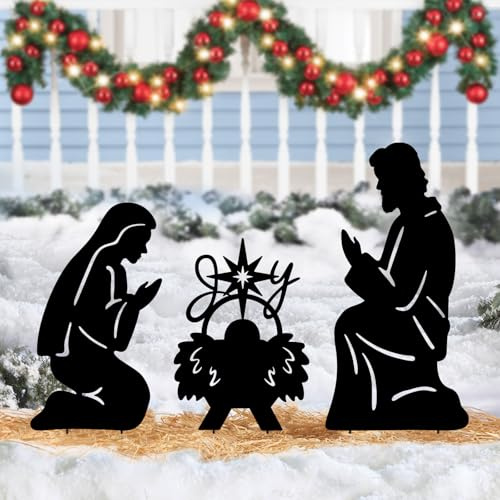 3Pack Metal Nativity Scene Silhouette Outdoor,Christmas Decorations Nativity Set Garden Stake for Outside,Holy Family Yard Decor | Silhouette Nativity Set Outdoor Holy Family Decor for Yard Outside,Pathway,Lawn,Patio