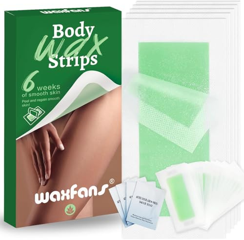 60 Count Wax Strips for Face/Body/Bikini/Legs- 40 body waxing strips + 20 facial wax strips+4 Calming Wipes, Quick Hair Removal For Brows, Lip, Chin, Bikini, Underarms, Chest, Back, Arms. （Green）