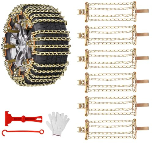 Ninonly Schneeketten 6 Stück Universal Schneeketten für Auto LKW SUV für Reifenbreiten 195-265 mm für Matsch, Sand, Schnee, Eis,Geländefahrten