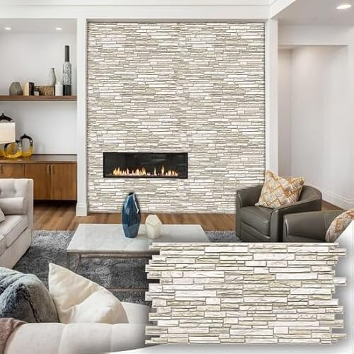 3D Wall Panels - Decorative PVC Plastic Wall Covering Faux Cladding Tiles for Interior Walls - (Stone Effect Wall Panel 6 Sheets Covering 2.88m2)
