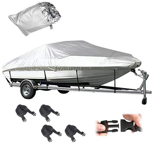 Funda para Barco,Resistente 210D De Grado Marino-Accesorios Barco,518–579 cm,Tela Oxford Impermeable con Protección UV,Casco En v Runabout Jumbo Boat Speedboat Fishing Ski Boat(17-19 FT,Plata)