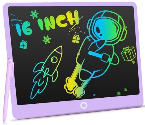 LCD Schreibtafel Kinder, Zaubertafel 16 Zoll, Umweltfreundlich Heller Bunten Schrift Pad Lernspielzeug, Geschenke für 3-8 Jährige Mädchen Jungen (Lila)