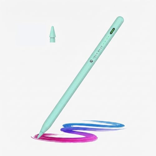 Tech Nest Smart Stylus for iPad, Type-C Charging, 8-Hour Battery, Compatible with iPad 2018+ iOS 12.2+, Palm rejection, Green Stylus pen