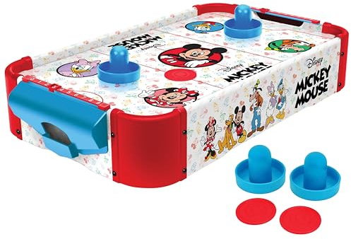 World Tech Toys Musse Pigg, Mimmi, Donald, Daisy & Långben Air Hockeybord för barn – bordsspel i trä med puck, pushers och luftflödessystem – Disney licensierad – 4+