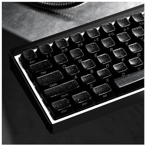 XVX Keycaps, Black Jelly Keyboard Keycaps with Glitter, Starry Key caps OEM Profile, Side Printed Keycap Set Compatible with 61/64/66/68/84/87/96/98/100/108 ANSI Layout MX Switches Mechanical Keyboard