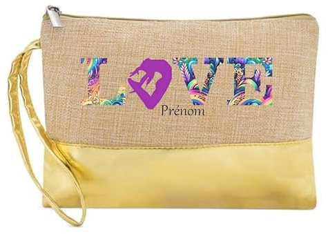 Trousse manique Maquillage en Jute Dore avec Motif Love Gym personnalisee