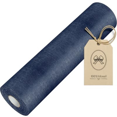 100%Mosel Vlies Tischläufer, in Dunkelblau (30 cm x 25 m), Tischband | Edle Tischdeko für runden Geburtstag (50, 60) und maritime Tischdeko – Meterware von der Rolle, zuschneidbar
