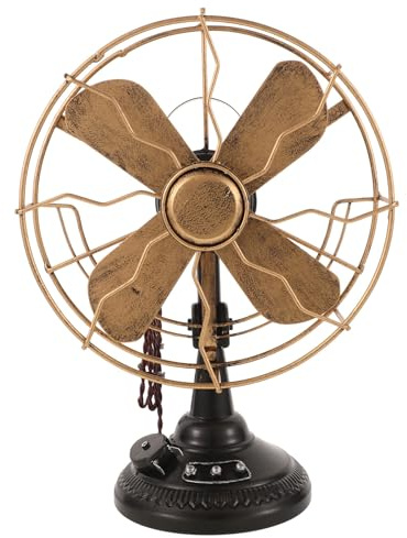 Artibetter Abanico Decorativo Vintage de Hierro, Modelo de Ventilador Retro Mediano Color Cobre Antiguo, Adorno de Mesa Retro para Decoración Creativa del Hogar, Escultura Metálica Vintage