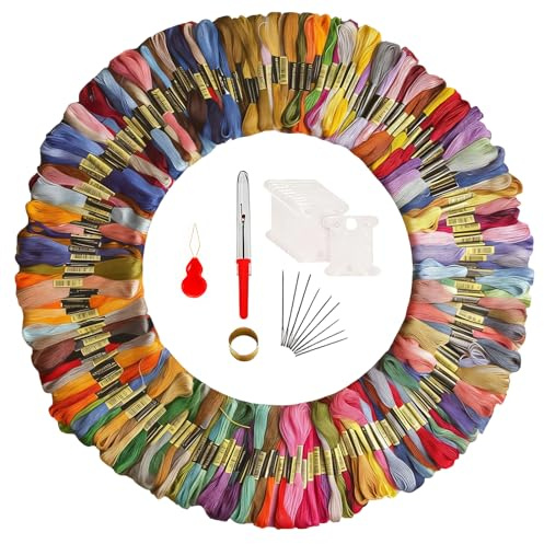 HSUYUN Hilos de Bordar, Surtido de 200 Colores de Hilos Punto de Cruz, Hilos para Hacer Pulseras, Incluye Aguja de Bordar, Devanao, Enhebrador, Cortahilos, para Bricolaje