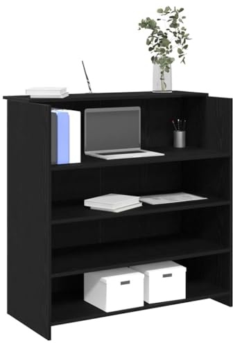 PUGYNBK Bancone per ricevimento in rovere nero, 100 x 50 x 103,5 cm, in legno con ripiani integrati, per ufficio, hotel o pratica, stabile, resistente all'umidità e facile da montare.