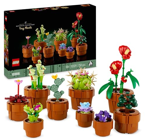 LEGO Botanicals Les Plantes Miniatures - Idée de Cadeau pour la Fête des Mères - 9 plantes artificielles dont cactus - Accessoires déco pour maison - Cadeau d'anniversaire adulte, femme ou homme 10329