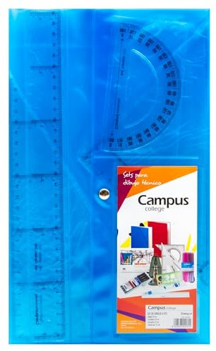 Campus – Juego de Reglas Escolares con Estuche, Estuche de Reglas con Escuadra, Cartabón, Transportador de Ángulos y Regla de 30cm, Set de Reglas Escolares para Geometría, Matemáticas y Dibujo Técnico