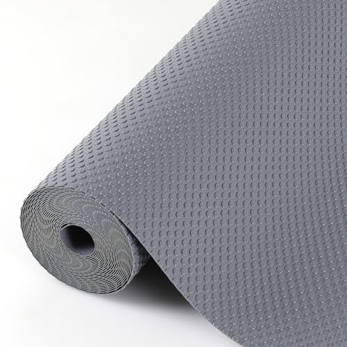 Hersvin Schubladenmatte 44.5cmx300cm Schrankpapier Schubladeneinlage Eva Wasserfest Nicht Klebende Unterlage Teppich für Küchenschränke Regalschrank (Dunkelgrau/Punkt)