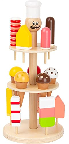 small foot Eisständer aus Holz, Zubehör für Kaufmannsladen und Kinderküche, 15 Eis-Sorten, für Kinder ab 2 Jahren, 11488