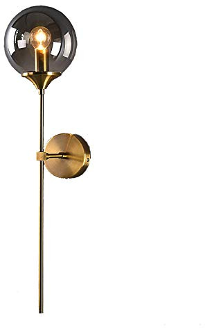 MZStech Applique murale industrielle vintage, globe en verre Gris avec applique murale dorée à bras long, applique murale dorée pour chevet (Gris)