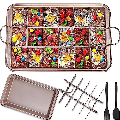 Brownie Pan with Dividers, Non Stick Brownie Baking Pan, 18 Pre-slice Carbon Steel Bakeware Tray with Grips for Oven Baking Bread, Square Mold Tray Brownie Pan for Baking Cake Biscuit Muffin, 12X8X2''