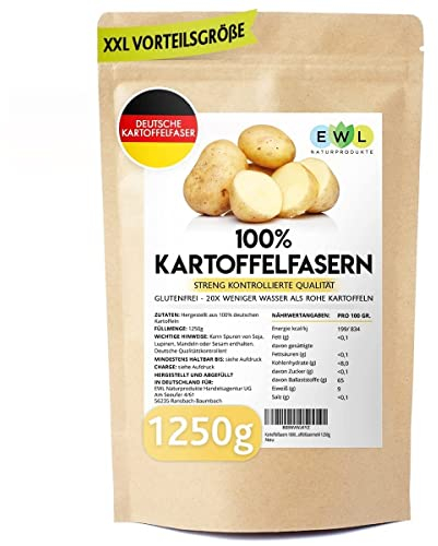 EWL Naturprodukte Kartoffelfasern 1250g XXL Vorteilspack Kartoffelfaser aus deutschen Kartoffeln I kontrolliert und abgefüllt in Deutschland I Kartoffelmehl Kartoffelfasermehl 1,25kg