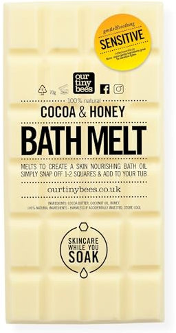 Bath Melt - Bath Oil, 24 uses, Sensitive Bath Melt (Unscented - Perfect for Sensitive Skin inc Eczema, Babies, 100% Natural) - Our Tiny Bees Skincare