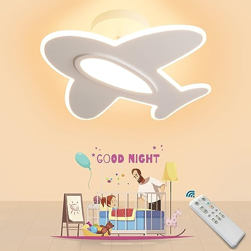 Meloweel Deckenleuchte Kinderzimmer 60cm丨48W Flugzeug Deckenlampe dimmbar mit Fernbedienung 3000K~6000K, Modern Kinderzimmer lampe decke Junge, Babyzimmer Deckenleuchte