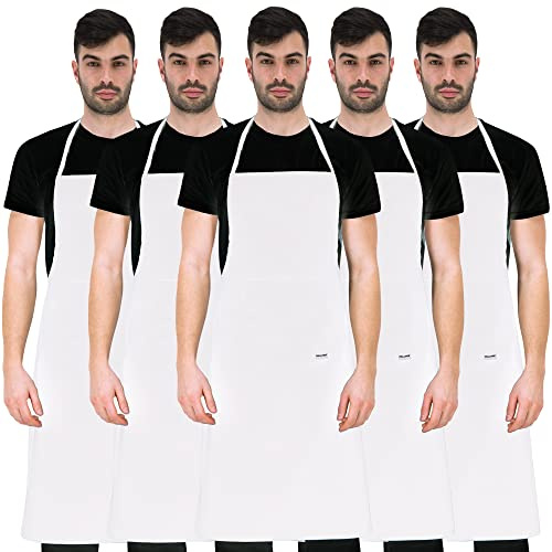 PALLTEX Borago Grembiule Cucina Donna Grembuile Cucina Uomo per Cucinare, Fai da te, Pittura, Cottura a norma EN ISO 13688, bianco, 5 pezzi
