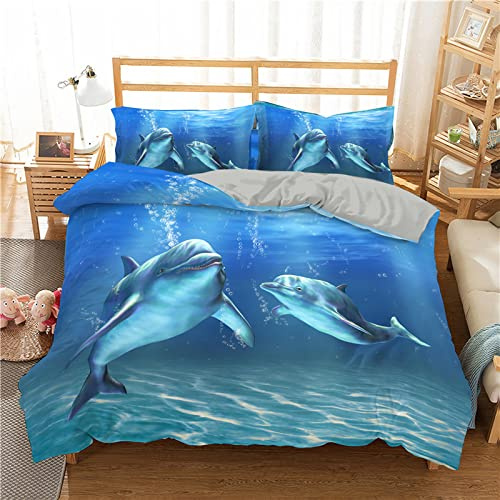 RFFLUX 3D Meer Tier Delphin Bettwäsche Set 135x200 cm 2teilig mit Reißverschluss Weiche und Angenehme Schlafkomfort Microfaser Bettbezug Kinderbettwäsche mit Kissenbezug 80x80 cm