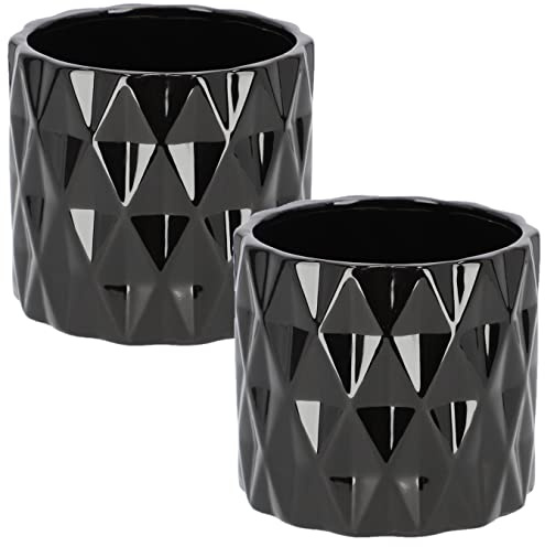 KOTARBAU® 2er Set Keramik Blumentopf Übertopf Glasiert Schwarz Zylindrische Form