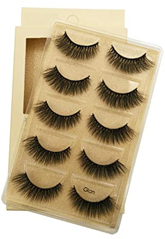 VwyuEgg Falsche Wimpern, 3DArtificial Wimpern 5 Paar 5 Stil Pure Handgemacht mit Natürliche Schwarz mit Unsichtbares Band Wiederverwendbar(Glan)