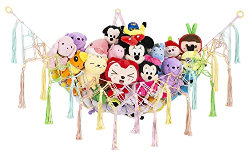Diocos Large Stuffed Animal Net Toy Hammock Corner XL Hanging Net for Plush Toy Holder Boho Macrame Toy Display Stuffed Animal Storage Organizer for Kids Room, Nursery