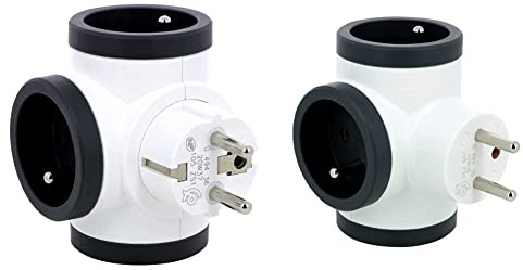 Legrand - Fiche multiprise rotative avec 3 prises latérales avec terre - blanc et gris foncé & Fiche multiprise avec 3 prises latérales avec terre - blanc et gris foncé