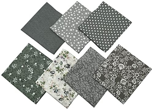 Jukway 7 stycken bomullstyg 50 x 50 cm rutor lapptäcke tyger för sömnad quiltning gör-det-själv dekoration hantverk hantverk ren bomull tyg tryckta olika mönster tygpaket