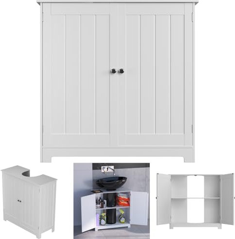 Lucn Mueble de baño con pedestal para debajo del fregadero, Armario Pequeño Almacenaje Baño, Tocador con 2 puertas y estante ajustable, Organizador de ahorro de espacio (blanco)