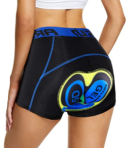 SECXEO - Pantalones cortos para ciclismo, para mujer, acolchados, gel 5D, transpirable, a prueba de golpes, pantalones cortos, ciclismo, de secado rápido, ropa interior de ciclismo, color azul y