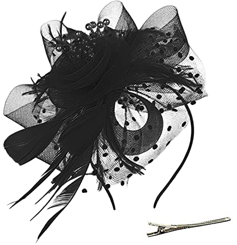Generic Fascinator Damen Hut Clips Schleier Stirnband Tea Party Mesh Kopfbedeckung Frauen Pillbox Hut Haarschmuck für Cocktail Halloween Oktoberfest Gothic Schwarz