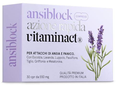 Integratore Ansia 100% Naturale | Ansiblock Azione Rapida | Potenziato con Passiflora Griffonia Melatonina Escolzia per Benessere Mentale | Super Rilassante | Blocca l’Ansia e Stress in Totale Relax