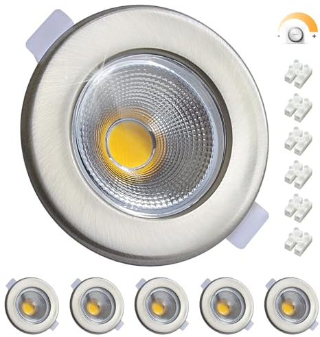 Wondlumi 6X LED Recessed Ceiling Lights Dimmable 7W Ultra Slim COB Downlights for Ceiling Cool White 5000K, 240V Round Chrome Downlight for Bathroom Bedroom Living Room